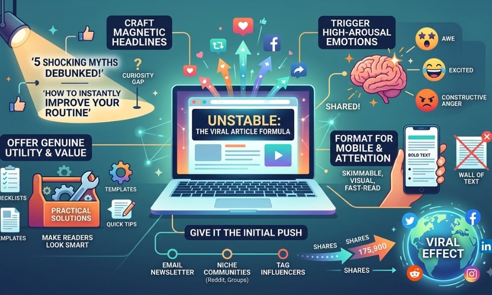 What Makes a Website Article Go Viral on Social Media? Every content creator, blogger, and digital marketer dreams of seeing their work take off online. You hit publish, share the link, and watch as thousands—or even millions—of readers flood your site, sharing your words across Twitter, Facebook, LinkedIn, and Reddit. But in an ocean of online content, why do some posts spark massive interest while others fade into obscurity? Understanding what makes a website article go viral on social media is part art, part psychology, and part strategic distribution. While there is no guaranteed magic formula, viral articles share common underlying elements that trigger people to hit the "Share" button. The Core Psychology Behind Social Sharing Before looking at technical structure or headline tactics, it helps to understand why human beings share content in the first place. People do not share articles simply because the information is accurate; they share content because of how it makes them feel or what it communicates about their own identity. 1. Social Currency and Identity People use shared content to project an image of themselves. Sharing an insightful, witty, or deeply researched article signals to their peers that they are knowledgeable, cultured, or ahead of the curve. If your article makes the reader look smart or caring, they are far more likely to broadcast it. 2. High-Arousal Emotions Content that evokes strong, intense emotions travels faster. Research into viral mechanics consistently shows that "high-arousal" emotions—such as awe, excitement, amusement, or constructive outrage—drive shares much more effectively than passive or sadness-inducing emotions. Crafting Irresistible Headlines That Demand Clicks Your headline is the single most critical element of your article. On social media feeds where users scroll at lightning speed, your title has less than two seconds to hook a reader. Balancing Curiosity and Clarity A great headline creates a "curiosity gap"—a slight space between what the reader knows and what they want to know. However, keep away from cheap clickbait that fails to deliver. If the reader feels tricked after clicking, they will leave immediately without sharing. Using Proven Title Structures Numbers and Lists: Clear, structured titles promise a quick and easy read. Direct Questions: Questions engage the reader's internal monologue instantly. Bold Statements or Debunked Myths: Challenging common wisdom naturally invites debate and curiosity in comment sections. Formatting for Short Attention Spans and Mobile Feeds Over 80% of social media traffic arrives via mobile devices. If your article looks like a dense wall of text, mobile readers will hit the back button within seconds. Skimmable Layouts and Micro-Content Keep paragraphs short—ideally two to three sentences. Use bold text strategically to highlight key takeaways. Break up long sections with bullet points, blockquotes, and visual breaks. The Power of Practical Value (Utility) Articles that solve everyday problems or provide actionable steps have built-in shareability. When readers find a piece of advice that genuinely helps them, their instinct is to bookmark it and pass it along to friends or colleagues who might benefit from the same solution. Frame your advice into clear, repeatable steps. Include templates, quick checklists, or downloadable cheat sheets. Focus on real-world applications rather than overly dense theory. Harnessing Visuals and Native Social Elements An article is not just text on a page. The visual assets embedded within your content dictate how it previews across social networks. Open Graph Tags and Featured Images Ensure your website's Open Graph (OG) tags are configured correctly. When someone pastes your link onto social media, it should display a crisp, high-resolution featured image along with a compelling meta description. Posts with eye-catching images receive significantly higher click-through rates. Leveraging Storytelling and Human Connection Data informs, but stories connect. Articles that incorporate personal narratives, case studies, or real human experiences resonate far deeper than cold, opinion-less summaries. Share the struggles, unexpected discoveries, and lessons learned behind the topic. Readers share stories that made them feel connected to a real person. Strategic Distribution: Giving Your Article its Initial Push Even the most brilliant article will not go viral if it stays buried on an unvisited blog page. Virality requires a strong initial spark to kickstart social algorithms. Niche Communities: Share your link in relevant subreddits, Facebook groups, or Discord servers where users actively discuss your niche. Newsletter Blast: Send the article to your email subscribers first; your existing audience is your most loyal seed group. Tagging Influencers: If you cited experts or cited research in your article, tag those individuals on social media to let them know. Final Thoughts Unlocking what makes a website article go viral on social media comes down to creating content that strikes an emotional chord, offers genuine value, and is effortless to read and share. Focus on serving the reader's identity, packaging your ideas with magnetic headlines, and giving your piece a strong initial push—the social shares will naturally follow.